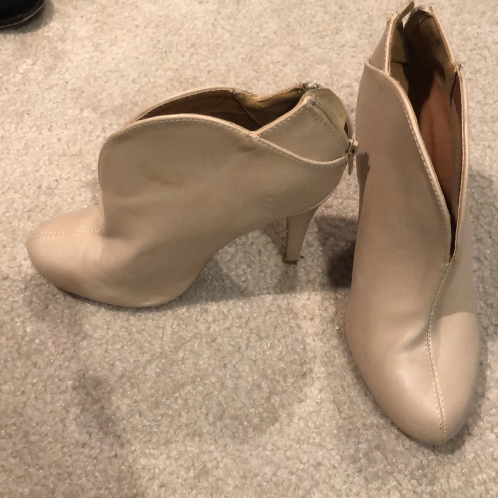 Cream Faux Leather Bootie Heels